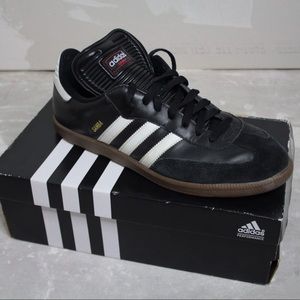 Black leather and suede Adidas Samba.